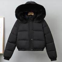 Madingas žieminis paltas moterims, trumpa parka su kapišonu, dirbtinio kailio apykakle, laisvas, storas, šiltas, moteriškas švarkas M juoda