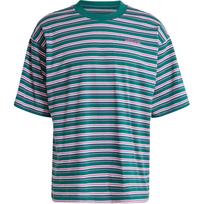 Adidas Dryžuoti apvalios apykaklės laisvi trumparankoviai marškinėliai vyrams Viršutiniai drabužiai Miško žalia JC6521 XL