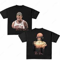 Aukštos Kokybės Vyriški Marškinėliai Rodman Spaudas Medvilniniai Apvaliu Kaklu Trumpomis Rankovėmis Hip Hop Mada Gatvės Drabužiai Vyriški Didelio Dydžio Marškinėliai Marškinėliai 2025 S gray