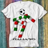 Italia 90 Logotipas Pasaulio taurė Futbolas Italija 1990 Marškinėliai Viršutinė dalis Tee 331 S