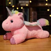 Spalvinga šviečianti vienaragio lėlės pliušinis žaislas gulintis angelas mažasis pegasas pagalvė-antklodė vaikams raminanti lėlė 38cm（0.25kg） rožinė