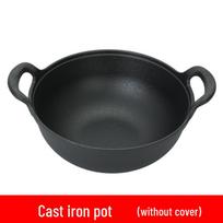 Sustorintas ketaus Yuanbao dviejų rankenų troškinimo ir kepimo puodas: Neužsikimšantis, nepadengtas, plokščiadugnis wok namų gaminimui 20CM Diameter