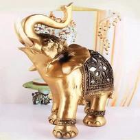 1Pcs Gold Elephant Home Decoration Feng Shui Elephant Trunk Sculpture Lucky Wealth Sculpture Handicraft Sculpture Decoration S beige