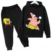 Mielas SpongeBob SquarePants Patrick Star Animacinis Madingas Spausdintas Vaikų Gobtuvėtas Ilgomis Rankovėmis Patogus Šiltas Rinkinys 110cm juoda
