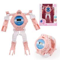 Unikalus transformuojantis robotas elektroninis laikrodis vaikams Puiki dovana Pink