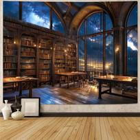 VIKAMA Tamsiosios magijos knygų lentynos gobelenas Hipis Šventasis Rowan gobelenas Sieninė dekoracija Svetainė Miegamasis Biblioteka Knygų gobelenas 73x95cm(2.4x3.1FT