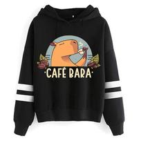 Kawaii animacinis kapibara su gobtuvu moterims vyrams Harajuku mada grafiniai gatvės drabužiai unisex bliuzonai su gobtuvu viršus S