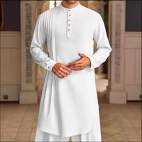 Vyriška musulmoniška suknelė ilgomis rankovėmis, apranga, medvilninė linija, megztinis, kaftan, chalatas, vyrai, jubba thobe, Pakistanas, Saudo Arabija, kaftan, islamo viršus L balta