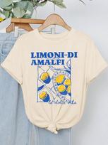 Nauja Limoni Di Amalfi Citrinų Grafikos Moteriška Naujos Tendencijos Kolekcijos Marškinėliai Su Apvalia Kaklo Iškirpte Raidės Pavasaris Vasara Mada S