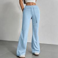 Women's Flared Casual Drawstring Elastic Waist Pants Comfortable Flared Yoga Loose Trousers L