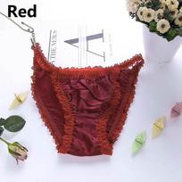 Moteriškas apatinis trikotažas Minkštas šilkas, atlasas, šilkinės kelnaitės, apatinis trikotažas, nėriniai, vasarinės kelnaitės G-String M raudona