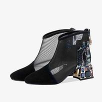 Tinkliniai batai tuščiaviduriai nauji vasariniai tinkliniai trumpi batai moteriški aukštakulniai sandalai, tinkantys Kalnų krištolas storakulniai sandalai 37 juoda