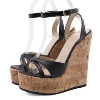 Eilyken dizainerio medžio grūdų platformos pleištai moteriški sandalai Gladiator aukštakulniai dirželis kulkšnies sagtimi Vasariniai moteriški atviri batai 35 juoda