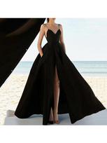Elegantiška Bodycon Sexy Moteriška Suknelė Moterims Aukštu Liemeniu Satino V formos iškirpte Maxi Party Club Vakarinės Suknelės Moteriškas Chalatas Moterims S juoda