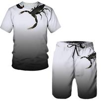 Naujas vasaros negabaritinis vyriškas sportinės aprangos kostiumas 3D Scorpion Print marškinėliai / šortai / laisvalaikio apranga Fitness Sports 2 vnt. komplektai Vyriškas sportinis kostiumas M