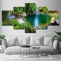 5 Plokštės Kraštovaizdis Natūralus krioklys Drobė Tapyba Green Tree Lake Plakatai ir spaudiniai Sienos Menas Nuotraukos Namų dekoras Be rėmelio 20x35cm*2  20x45cm*2  20x55cm*1