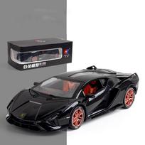 1/24 Scale Lambo Sian FKP37 Lydinio Diecast Modelinis Automobilinis žaislas, Ištraukiama transporto priemonė su šviesa ir garsu berniukams Suaugusiesiems Mergaitėms Dovanų kolekcija 1/24-21x9.5x4.5cm juoda