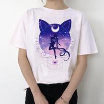 jūreivis Mėnulis 90s Juokingi marškinėliai Harajuku drabužiai Marškinėliai Estetiška katė Anime Moterys Miela Moteris T M balta