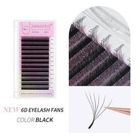 ANNAFRIS 6D-W formos blakstienų priauginimas, automatinis žydėjimas, minkštas natūralus premade fans W Volume Lashes 0.07mm  C  8mm juoda