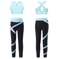 Vaikų, vaikų mergaičių „Camisole“ viršus ir „Colorblock“ antblauzdžių rinkinys, skirtas treniruotėms jogos gimnastikai 7-8 Years šviesiai mėlyna spalva