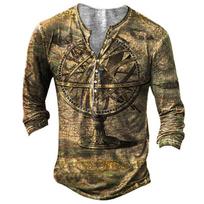 Vintažiniai V formos iškirptės vyriški marškinėliai ilgomis rankovėmis 3d Print Navigation Henley marškinėliai Hip Hop megztinis Oversized marškinėliai Vyriški gatvės drabužiai XL