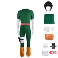 Japoniškas anime Rokas Li (Rock Lee) kosplėjaus kostiumas, perukas, kombinezonas, karnavalinis kostiumas, Helovino vakarėlio uniforma L-(Costume+Wig)