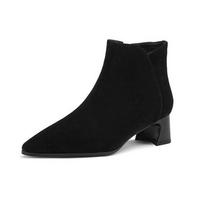 Krazing Pot Cow Suede Winter Round Toe Med Heels Chelsea Boots Women Zipper Big Size 42 British School Ankle Boots 34 juoda