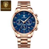 „Rose Gold“ prabangus vyriškas rankinis laikrodis Karinis vandeniui atsparus šviečiantis chronografas vyriškas nerūdijančio plieno vyriškas kvarcinis laikrodis stainless steel mėlyna/rožinio aukso spalvos