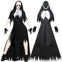 Siaubo baisus vienuolės kostiumas moterims juodos vampyrės suknelių rinkiniai suaugusiems Valak Cosplay uniformos kostiumai Helovino vakarėlio velnio apranga xl