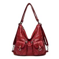 Minkštos odos krepšys, moteriškas pečių krepšys Crossbody Bag Didelės talpos rankinė raudona