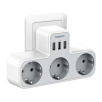 TESSAN EU sieninio lizdo ilgintuvo adapteris su 3 kintamosios srovės lizdais, 2 USB prievadais ir 1 tipo C, 6 viename kelių kištukų maitinimo juosta namams 3 Outlets and 3 USB Ports pilka spalva