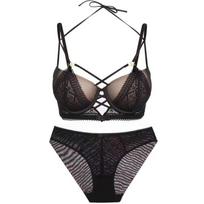Sexy Hollow Push-up liemenėlės rinkinys Klasikinis tvarsčiu reguliuojamas dirželis, moteriškas apatinių drabužių rinkinys Madingas juodas nėrinių viliojantis liemenėlis 85C balta