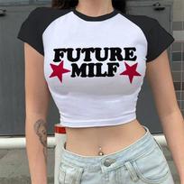 Y2k Trumpi Marškinėliai Future Milf Žvaigždės Mada Moteriškas Trumpas Viršus Harajuku Gatvės Stilius Slim Marškinėliai Vasaros Grafinis Gatvės Stiliaus Marškinėliai S balta