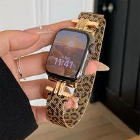 Leopardo rašto moteriškas dirželis iWatch 46mm 38mm 42mm 41mm Apple Watch dirželiui Series10 9 8 Ultra 2 49mm SE 7 6 40mm 44mm 45mm nerūdijančio plieno apyrankė 38MM  40MM  41MM