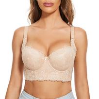 Push-up liemenėlė Korsetas Viršutinė dalis Bustier Seksualios nėrinėtos liemenėlės moterims Su pakietinimais ir lankeliais Apatinis trikotažas 32/70B smėlis