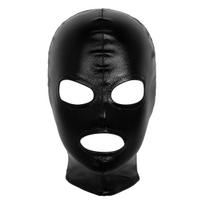 Unisex Lateksinis Blizgus Metalinis Atviro Burnos Kvėpuojantis Gaubtas Veido Kaukė Galvos Apdangalas Cosplay Kostiumas juoda