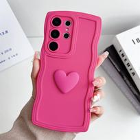 Vienspalvis minkštas silikoninis dangtelis, skirtas Samsung Galaxy S24 S23 Ultra S22 S23 S21FE A53 A55 A35 A32 A05 A52 A34 3D Love Heart Curly Wave rėmo dėklas For Samsung S24Ultra rožinė raudona spalva