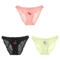 3PCS/Set Women Sexy Lace Lingerie Temptation Low-waist Panties Fruit Ins Embroidery Transparent Briefs Seamless Sweet Underwear S