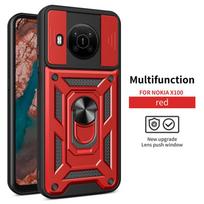 Dėklas Nokia G10 G20 X100 Stumdomas Kameros Apsaugos Telefono Dėklas Nokia C1 C10 C20 C30 Magnetinis Automobilinis Žiedo Stovas Galinis Dangtelis For Nokia C20 raudona