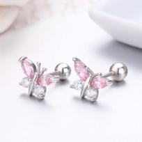 Mieli 925 prabos sidabro drugelio rožinio kubinio cirkonio užsukami auskarai moterims, vaikams, mergaitėms, vaikams, papuošalai, orecchini aros aretes one pair rožinė