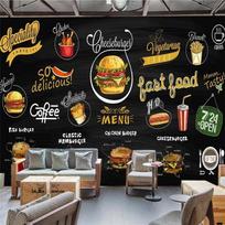 Tapetai Didelis Freskos Rankomis Dažyta Juoda Lenta Vakarų Maistas Pica Hamburgeris TV Foninė Sieninė Freska 200 cm(W) x 140 cm(H)