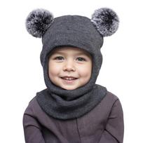 Pompom Kūdikių žieminė kepurė Šalikas Vientisas Vaikiškas Megztas Beanie Šiltos ausys Kaklas Vaikams Kapotas kūdikių kepurė mergaitėms berniukams 1-5m tamsiai pilka spalva