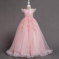 Mergaičių nauja princesės suknelė: Ilgas vasarinis apdaras vaikų fortepijoniniam pasirodymui pink. 160cm rožinė