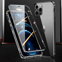 360 Metalo Magnetinis Telefono Dėklas iPhone 16 15 14 13 12 11 Pro Max Plus 16Pro 15 Pro Dvipusis Stiklas Smūgiams Atsparus Buferio Dangtelis For iPhone 16 Pro Max juoda