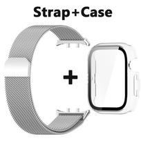 Metalinė apyrankė + PC apsauginis dėklas „Honor Watch 5“ išmaniajam laikrodžiui Milanietiška magnetinė nerūdijančio plieno laikrodžio apyrankė „Honor Watch5“ Honor Watch 5 sidabras/gryna