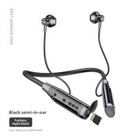 „Bluetooth“ ausinės, pakabinamos ant kaklo, ypač ilgas budėjimo režimas, pusiau įdedama belaidė sportinė kortelė Semi-in-ear juoda