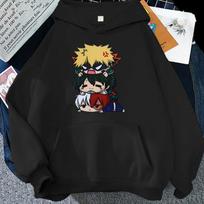 Cartoon My Hero Academia Anime Hoodies Deku Bakugou Katsuki Todoroki Shoto Print Hooded Sweatshirt Autumn Winter Hooded Pullover XS juoda