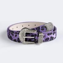 European-American Retro Leopard Print Western Belt, Y2K Style with Carved Buckle, Imitation Horse Hair Design for Women 100cm brown