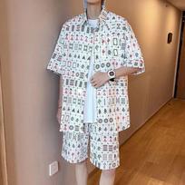 Retro Hong Kong-Style Mahjong Print Short-Sleeve Shirt – Fun, Versatile & Loose Fit for Couples XXXL