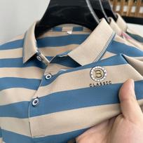 Vyriški laisvalaikio polo marškinėliai Dryžuoti verslo polo marškinėliai Vasariniai trumpomis rankovėmis T-shirt M mėlyna
